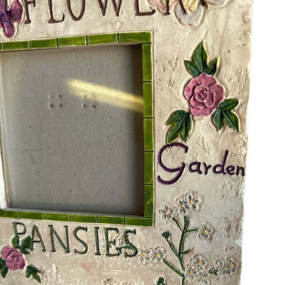 Vtg Photo Frame Square 3x3 Picture Floral Garden Pansies Dill Flowers Home Decor - Picture 3 of 7